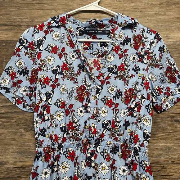 Calvin Klein Jeans Red Peplum Midi Sundress with Notched Collar - Picture 4 of 9